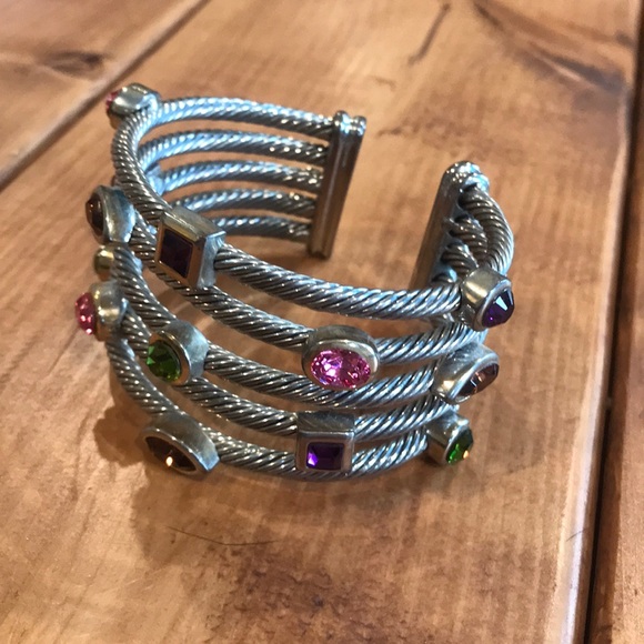 Silver bracelet with colored gem accents - Picture 2 of 4